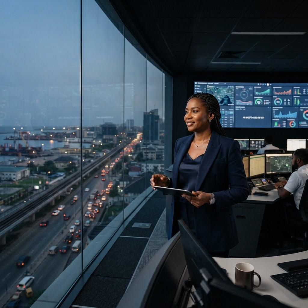 African business leader in an operations control room